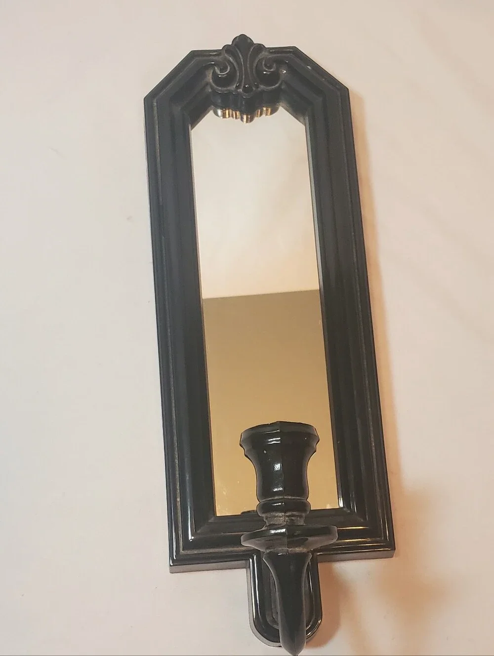 Home Interiors Homco Vtg Wall Mirror Sconce Candle Holder in Black Plastic Retro
